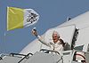 Pope Benedict XVI waves from plane 2008.jpg